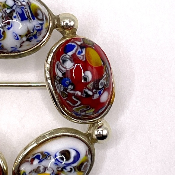 Millifiori Style Glass Cabochon Circle Pin Brooch - Picture 4 of 9